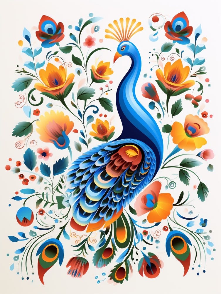 Scandinavian Bird Illustration Peacock 2