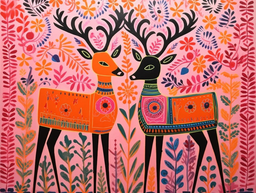 Elk 3 Folk Style Animal Illustration