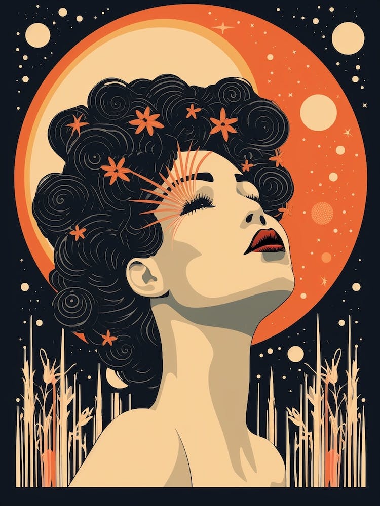 Orange Ethereal Face And Moon 2