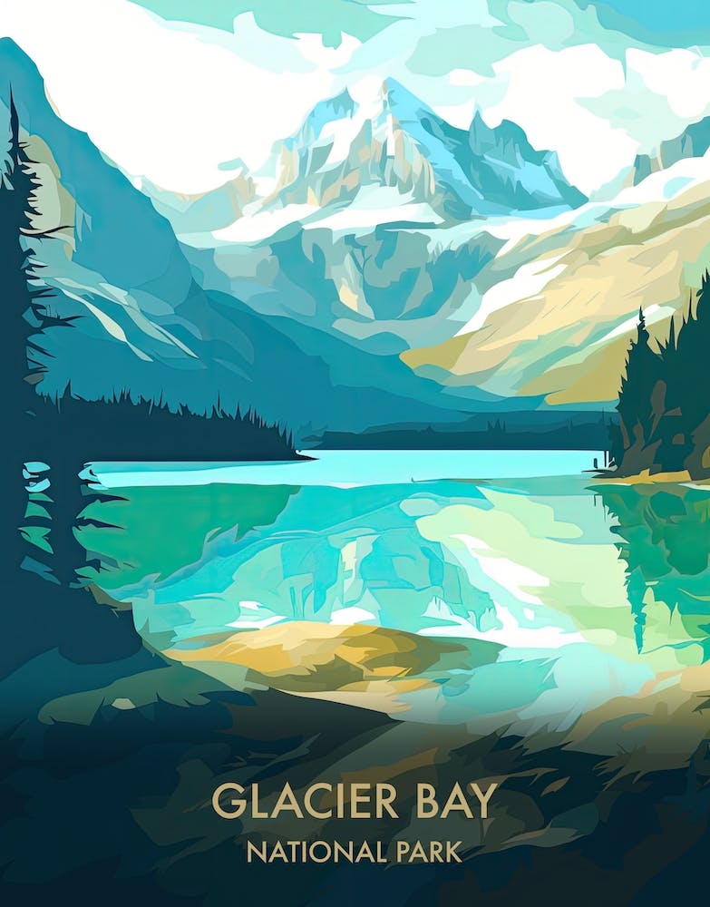 Glacier Bay National Park Travel Poster Illustration Style