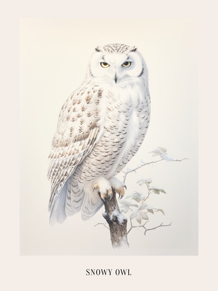 Vintage Bird Drawing Snowy Owl 2 Poster