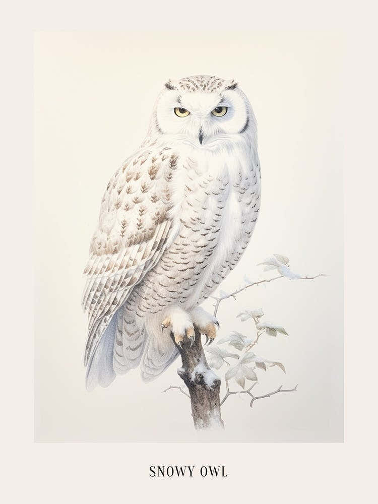 Vintage Bird Drawing Snowy Owl 2 Poster