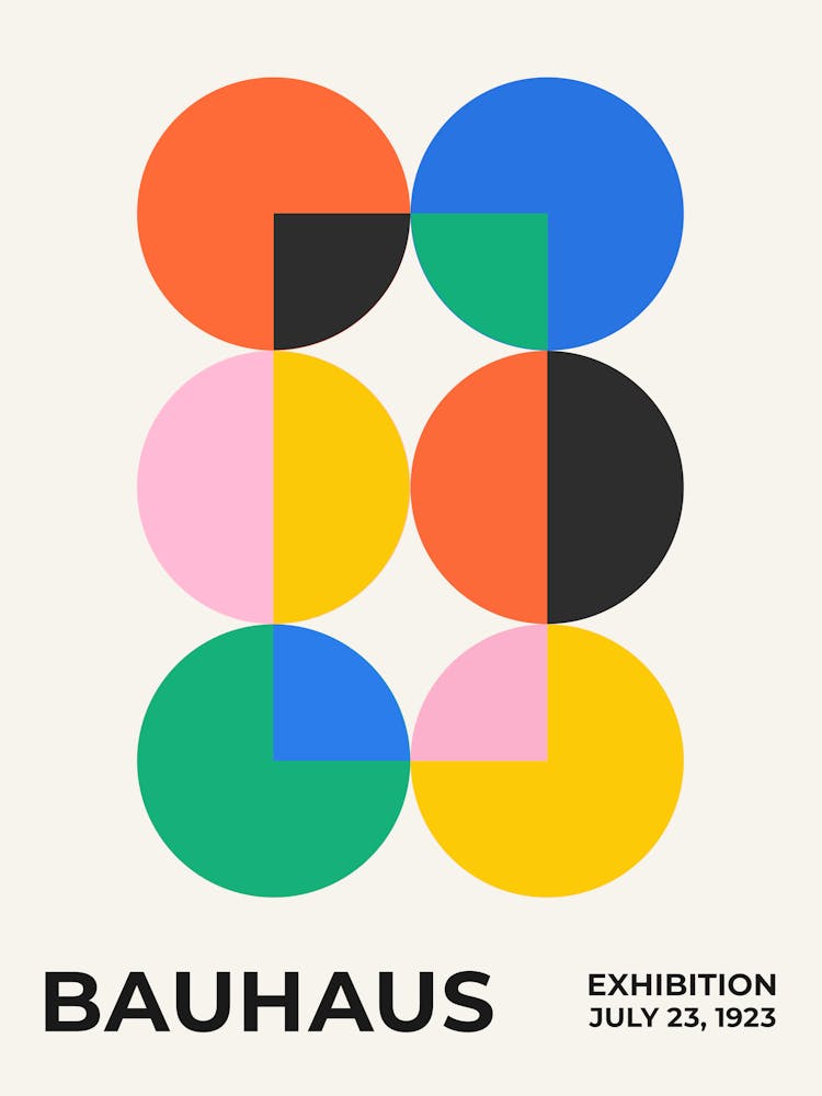Bauhaus Circles Exhibition Style 2, european, graphic design, 70s, 80s, vintage, retro, bright, colorful, geometric, pattern, Bauhaus, exhibition, summers, minimalist