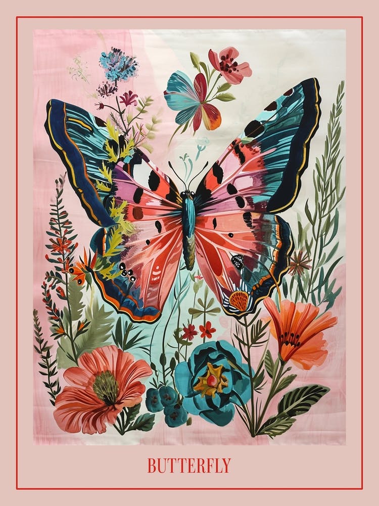 Floral Animal Painting Butterfly 1 Poster