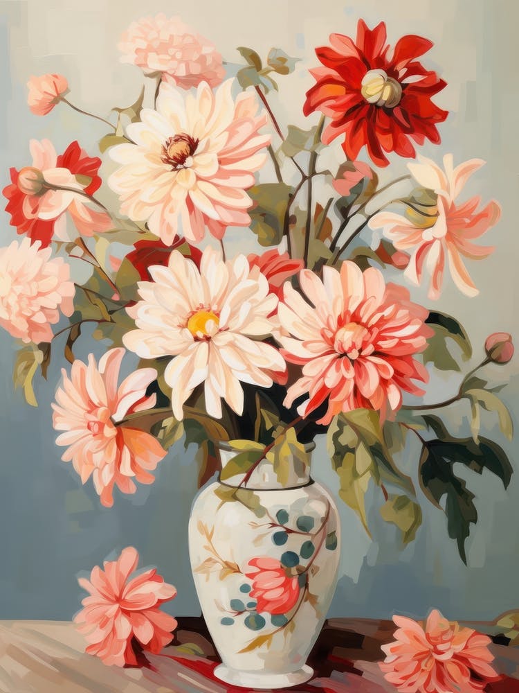 Zinnia Flower Still Life Painting 3 Dreamy