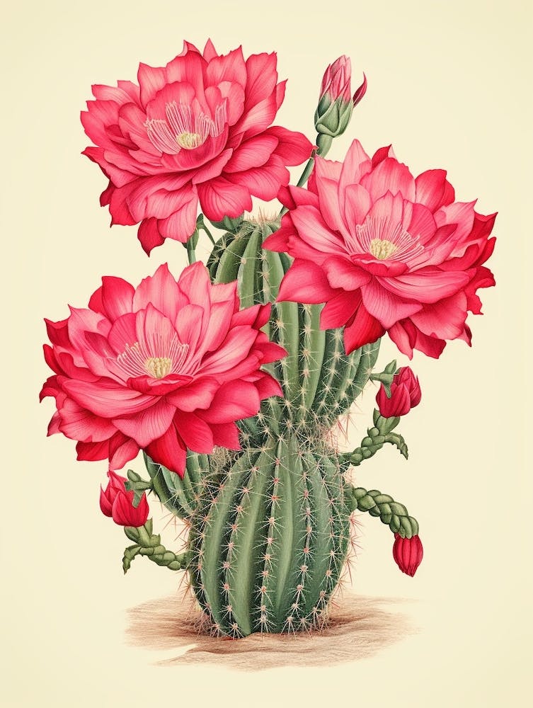 Vintage Kakteen-Illustration Mammillaria Kaktus