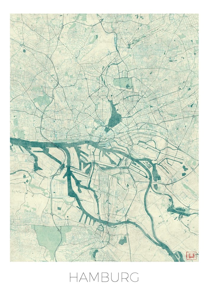 Hamburg Map Vintage in Blue