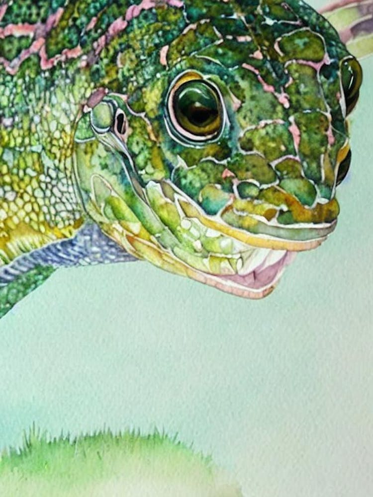 Poisson-Lézard II Aquarelle de Conte de Fées