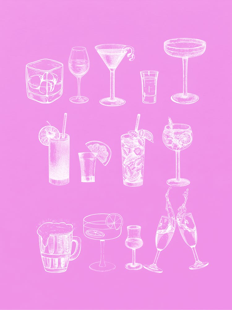 Alcoholic Drinks On Pink Background