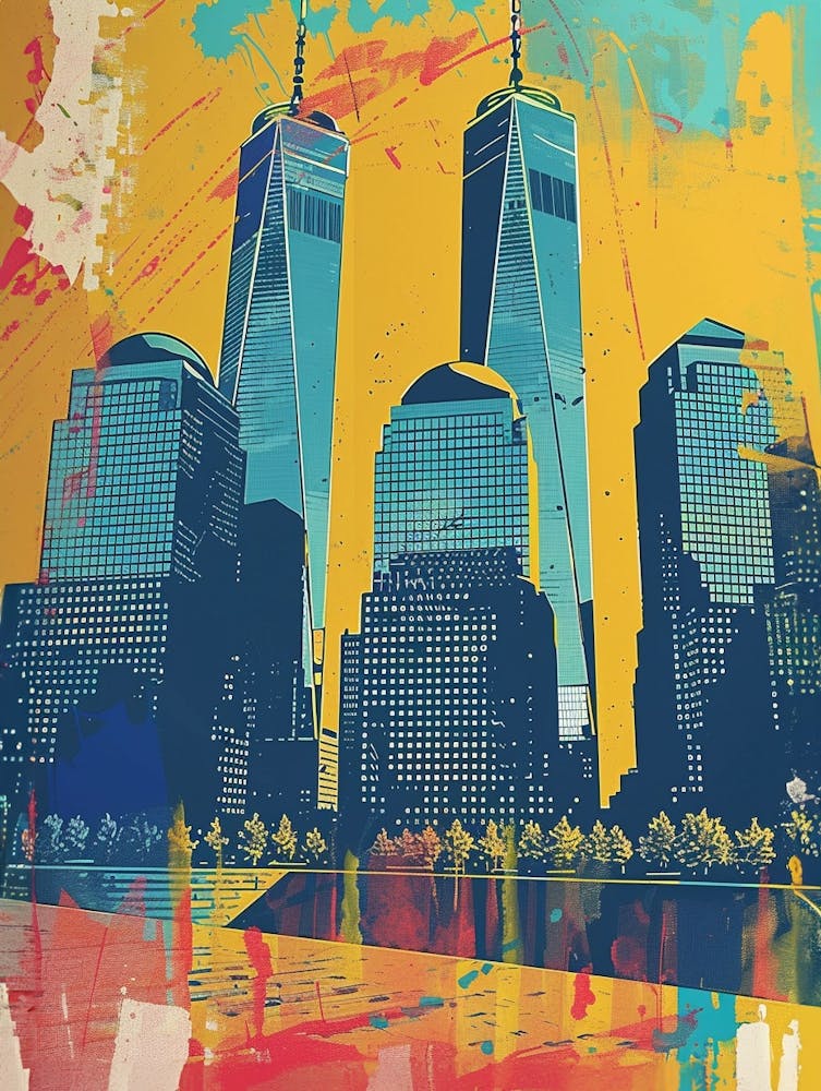 World Trade Center Memorial New York Colourful Silkscreen Illustration 4png