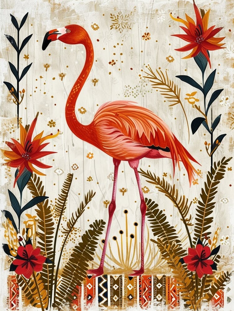Greater Flamingo And Heliconia Boho Print 4