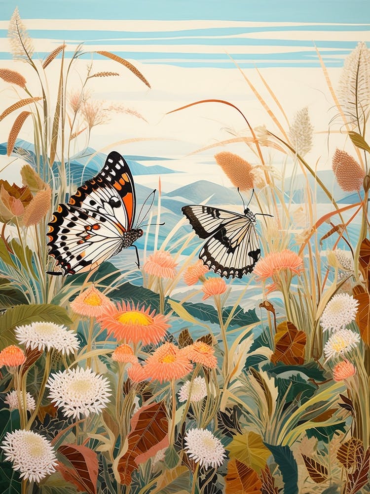 Butterflies In The Wild Japanese Style Painting