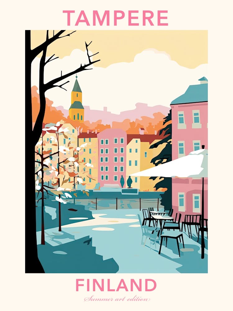 Tampere, Finland, Flat Pastels Tones Illustration 3 Poster