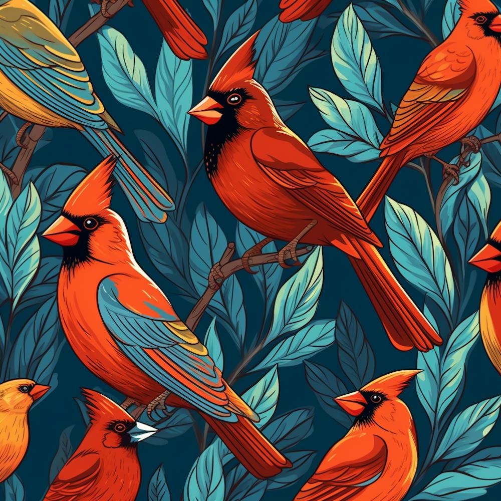Cardinal Birds Seamless Pattern