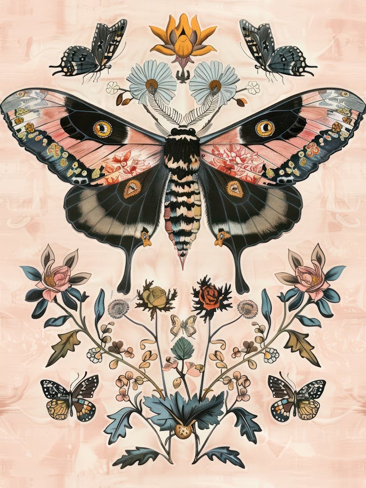 Papillons Roses Style William Morris 6