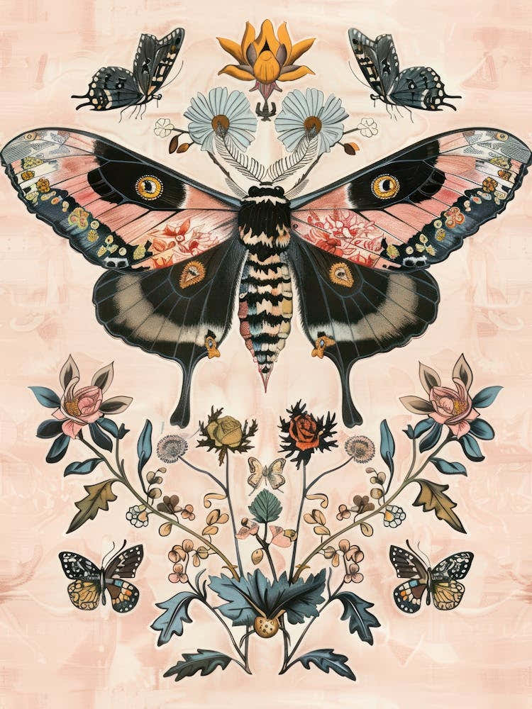 Pink Butterflies William Morris Style 6