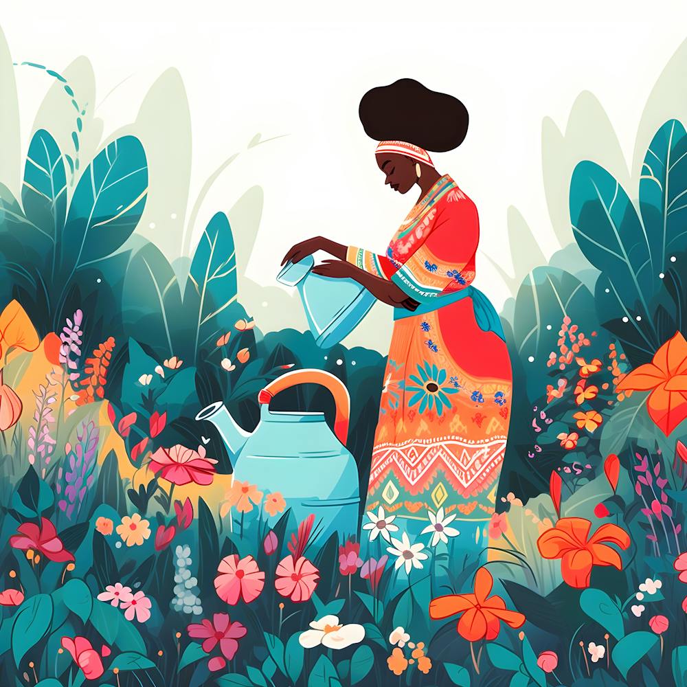 Afrikanische Frau im Garten