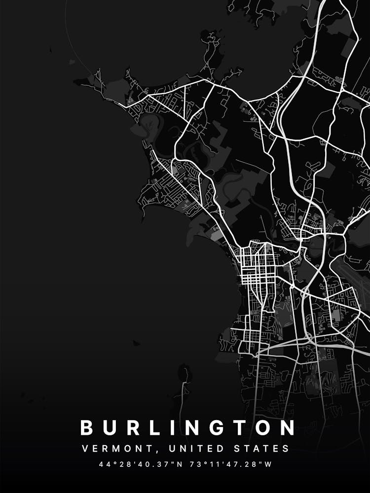 Burlington Vermont United States Black Map 1