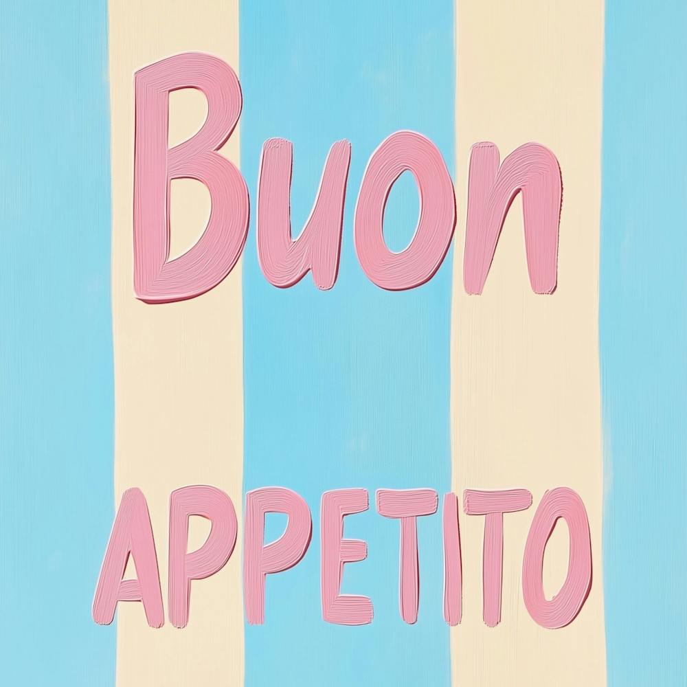 Buon Appetito Pastel Malerei, Pastell Streifen Text Typografie