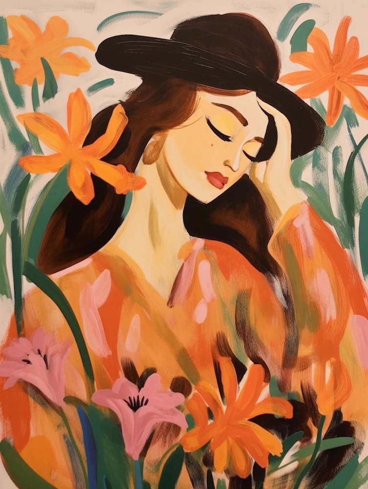 Woman With Autumnal Flowers Lily 1