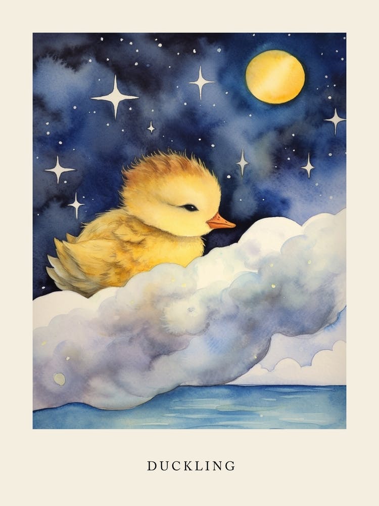Baby Duckling 1 Sleeping In The Clouds Nursery Poster