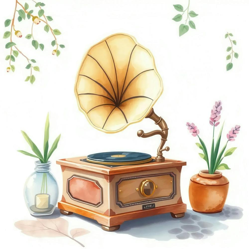 Vintage Gramophone With Flowers