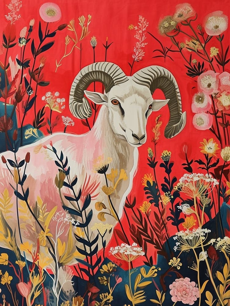Floral Animal Painting Ram 3