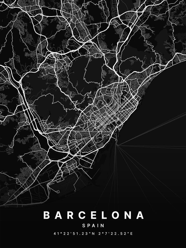 Barcelona Spain Black Map