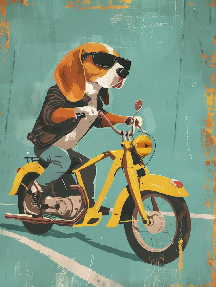 Beagle On A Motorcycle 1