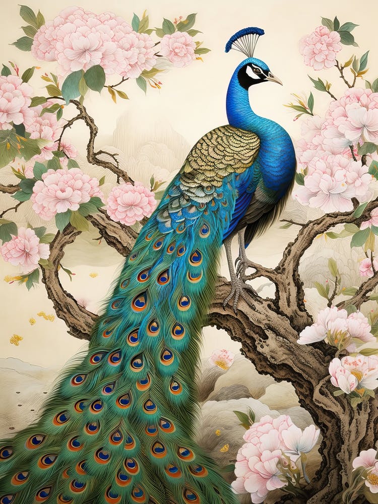 Peacock Animal Drawing In The Style Of Ukiyo E 2
