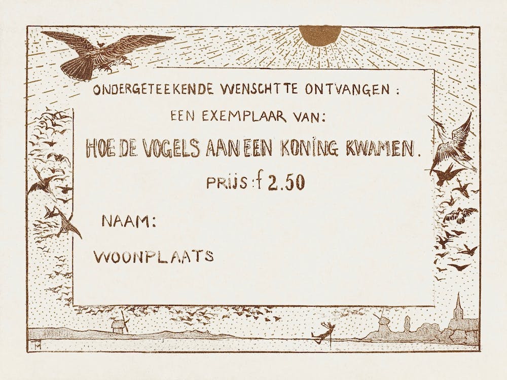 Order Card For How The Birds Came To A King (1892), Theo Van Hoytema