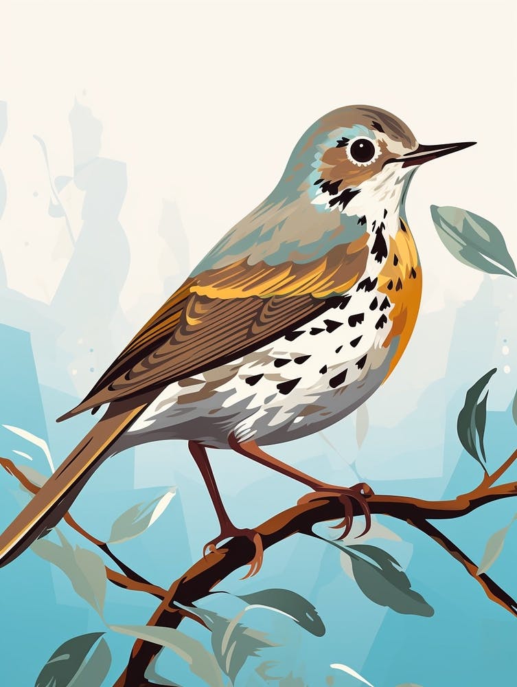 Colourful Geometric Bird Hermit Thrush 3