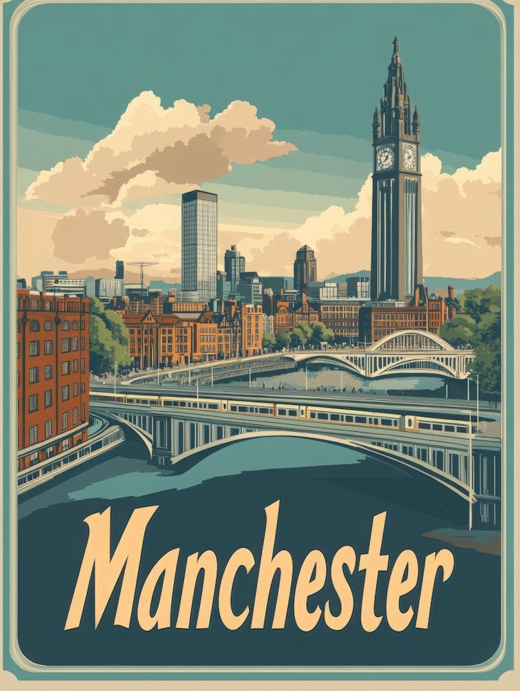 Aihrgdesign A Mid Century Modern Travel Poster For Manchester 1
