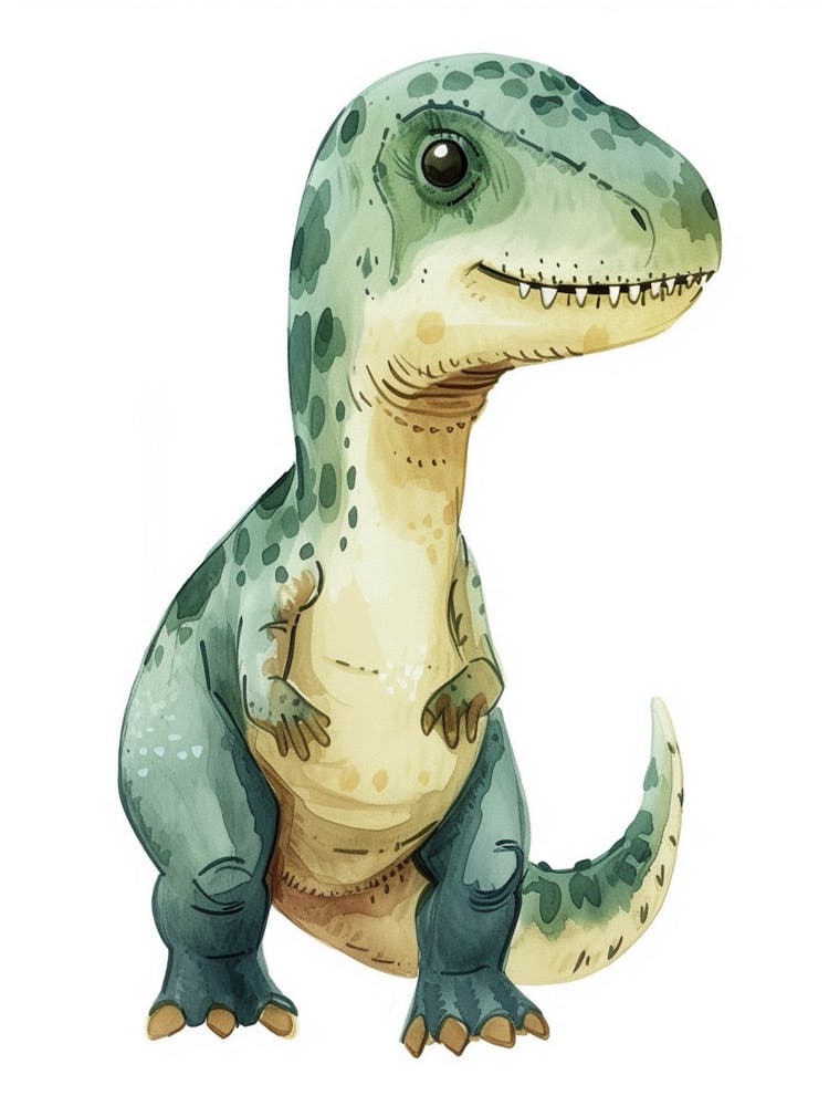 Cute Cartoon Icthyosaurus Dinosaur Watercolour 1