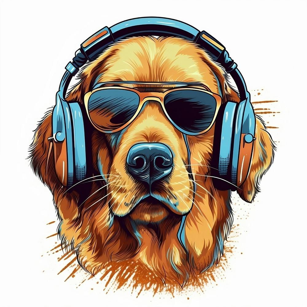 Golden Retriever Glasses with Headphones