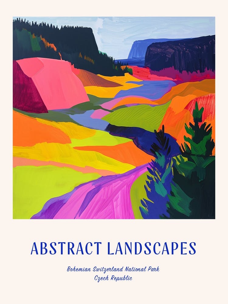 Colourful Abstract Bohemian Switzerland National Park Czech Republic 4 Poster Blue