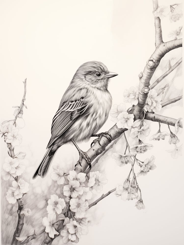 Bird Ivory Pencil Sketch Drawing Nature Spring Elegant Vintage Ephemera Journal