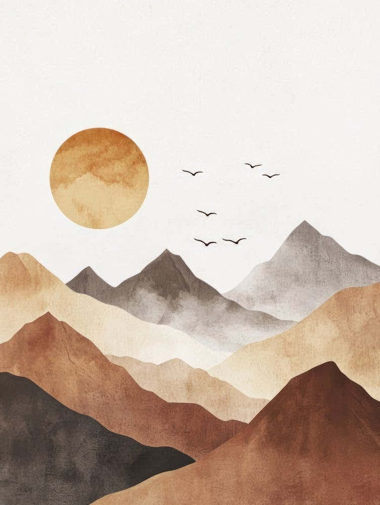 Watercolour Hills Brown Beige 2