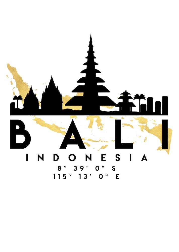 Bali Indonesia Silhouette City Skyline Map