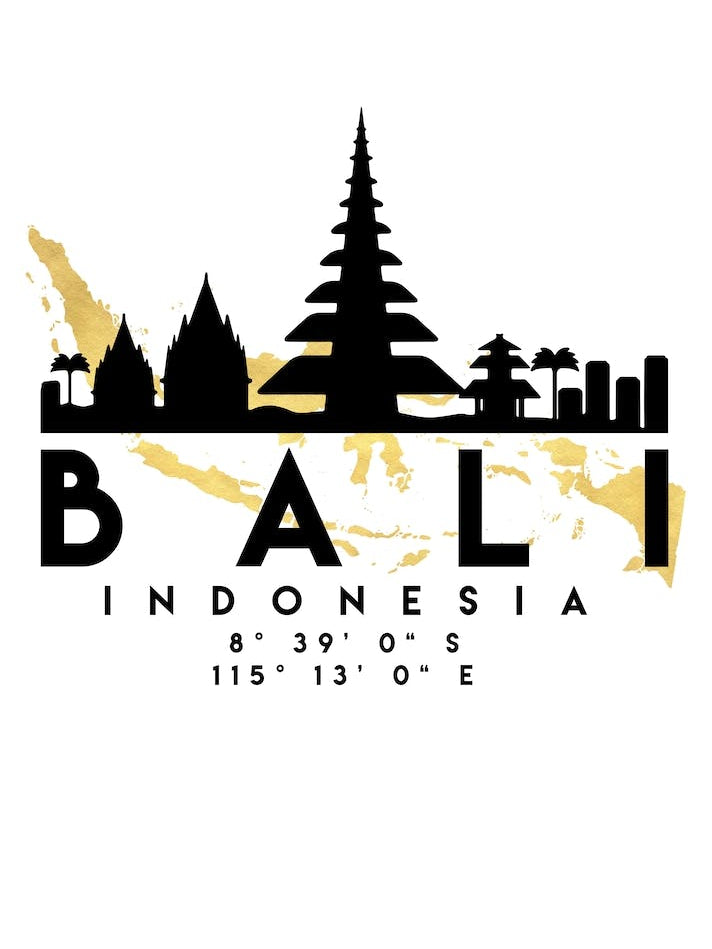 Bali Indonesia Silhouette City Skyline Map