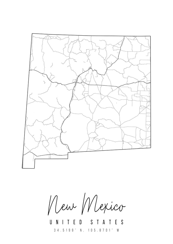 New Mexico Minimalistische Straßenkarte