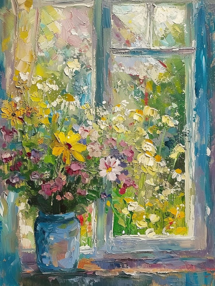 Cosmos Flowers On A Cottage Window 1