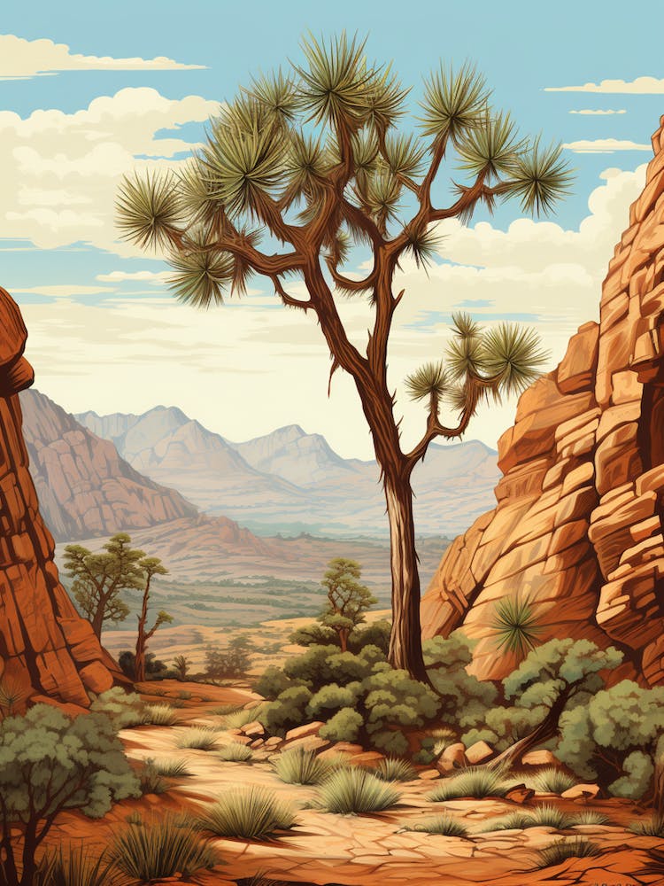 Retro Illustration Of A Joshua Trees In Grand Canyon 5