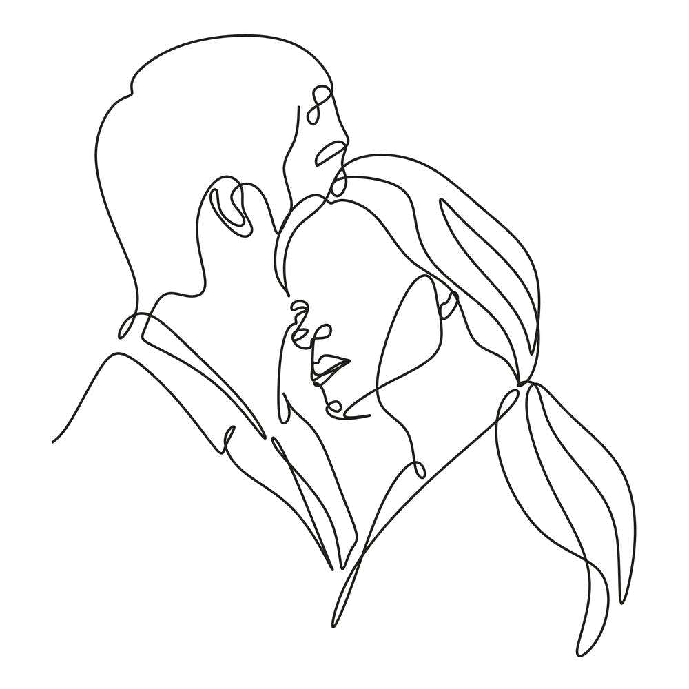 Single line lovers drawing, simple modern line art