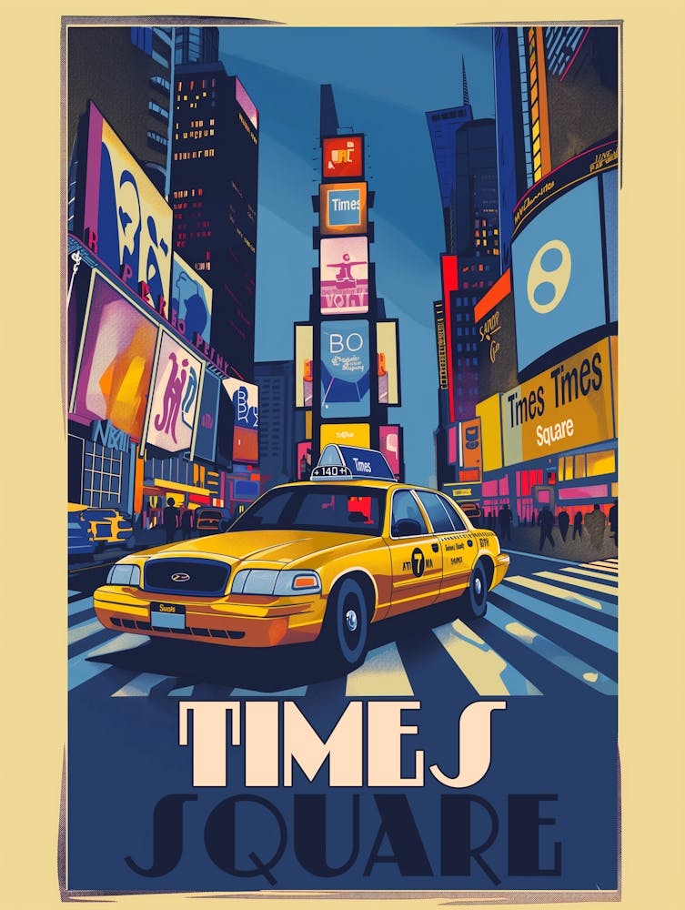 Vibrant Times Square: NYC Vintage Poster