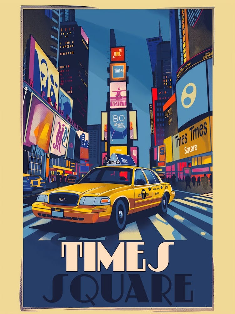 Vibrant Times Square: NYC Vintage Poster
