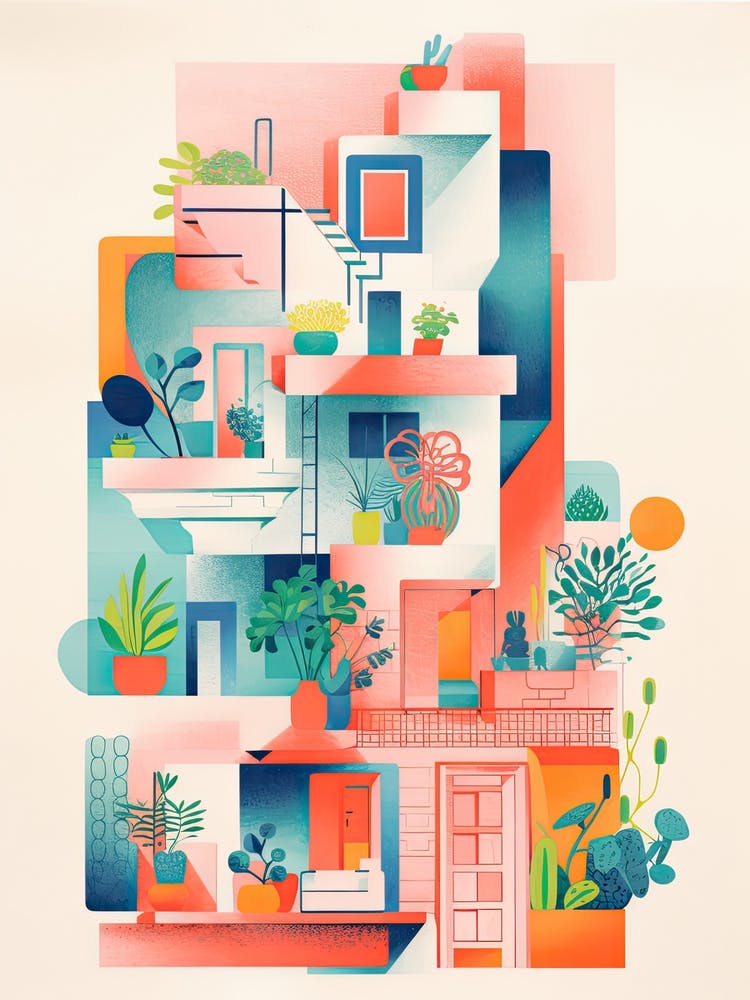 A House In Barcelona, Abstract Risograph Style 4
