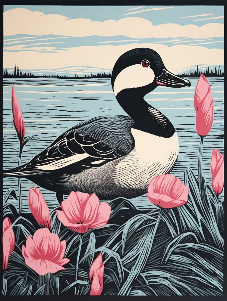 Vintage Bird Linocut Bufflehead 3