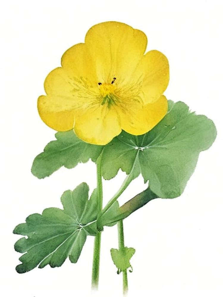 Marsh Marigold Wildflower Watercolour 1