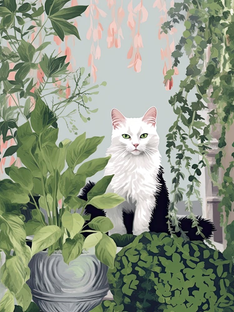 White Cat And House Plants 2
